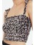 Stil Kadın Animal Leopar Desenli Bağlama Detaylı Esnek Bluz Crop Örme Slim Kalıp 2