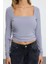 Stil Kadın Büzgü Detaylı Fitted Vücuda Oturan Esnek Bluz Crop Örme Slim Kalıp 3