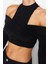Stil Kadın Pencere Cut Out Detaylı Bluz Crop Örme Fitted Kalıp 2