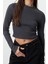 Stil Kadın Yıkamalı Fitted Vücuda Oturan Fitilli Esnek Bluz Crop Örme Slim Kalıp 1