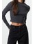 Stil Kadın Yıkamalı Fitted Vücuda Oturan Fitilli Esnek Bluz Crop Örme Slim Kalıp 2