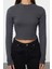 Stil Kadın Yıkamalı Fitted Vücuda Oturan Fitilli Esnek Bluz Crop Örme Slim Kalıp 3
