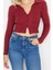 Stil Kadın Düğme Detaylı Vücuda Oturan Polo Yaka Fitilli Esnek Bluz Crop Örme Slim Kalıp 1