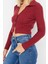 Stil Kadın Düğme Detaylı Vücuda Oturan Polo Yaka Fitilli Esnek Bluz Crop Örme Slim Kalıp 2