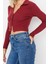 Stil Kadın Düğme Detaylı Vücuda Oturan Polo Yaka Fitilli Esnek Bluz Crop Örme Slim Kalıp 5