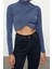 Kadın Moda Şık Üst Giyim Super Crop Dik Yaka Slim Kalıp Örme Drapeli Crop Bluz 1