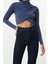 Kadın Moda Şık Üst Giyim Super Crop Dik Yaka Slim Kalıp Örme Drapeli Crop Bluz 2