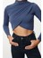 Kadın Moda Şık Üst Giyim Super Crop Dik Yaka Slim Kalıp Örme Drapeli Crop Bluz 3