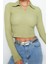 Stil Kadın Dokulu Kumaş Fitted Vücuda Oturan Bluz Crop Örme Slim Kalıp 4