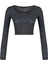 Kadın Moda Şık Üst Giyim Crop Kare Yaka Slim Kalıp Örme Fitted Vücuda Oturan Yumoş Bluz 1