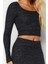Kadın Moda Şık Üst Giyim Crop Kare Yaka Slim Kalıp Örme Fitted Vücuda Oturan Yumoş Bluz 2