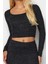 Kadın Moda Şık Üst Giyim Crop Kare Yaka Slim Kalıp Örme Fitted Vücuda Oturan Yumoş Bluz 3