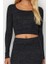 Kadın Moda Şık Üst Giyim Crop Kare Yaka Slim Kalıp Örme Fitted Vücuda Oturan Yumoş Bluz 4