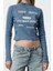 Stil Kadın Baskıl Fermuar Detaylı Kısa Bluz Crop Örme Slim Kalıp 2