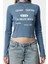 Stil Kadın Baskıl Fermuar Detaylı Kısa Bluz Crop Örme Slim Kalıp 3