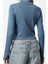 Stil Kadın Baskıl Fermuar Detaylı Kısa Bluz Crop Örme Slim Kalıp 5