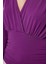 Kadın Moda Şık Regular Kruvaze Yaka Balon Kol Slim Kalıp Örme Büzgü Drape Detaylı Kollu Esnek Bluz 4