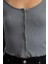 Kadın Moda Şık Crop Düğmeli Yaka Slim Kalıp Örme Fitted Vücuda Oturan Havuz Yaka Esnek Bluz 4