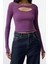 Kadın Crop Kayık Yaka Slim Kalıp Örme Fitilli Fitted Vücuda Oturan Pencere Cut Out Esnek Bluz 1