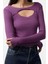 Kadın Crop Kayık Yaka Slim Kalıp Örme Fitilli Fitted Vücuda Oturan Pencere Cut Out Esnek Bluz 3