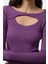 Kadın Crop Kayık Yaka Slim Kalıp Örme Fitilli Fitted Vücuda Oturan Pencere Cut Out Esnek Bluz 4