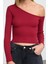 Stil Kadın Fitted Vücuda Oturan Omzu Açık Fitilli Bluz Crop Örme Slim Kalıp Düşük Kol 3