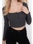 Kadın Moda Şık Crop Kare Yaka Slim Kalıp Örme Düğme Detaylı Fitted Vücuda Oturan Fitilli Esnek Bluz 3