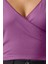 Kadın Moda Şık Crop Kruvaze Yaka Slim Kalıp Örme Derin Yaka Dantel Detaylı Kol Pamuklu Esnek Bluz 4