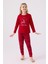 3106 Let It Snow Kız Çocuk Kırmızı Uzun Kol Pijama Takım 1