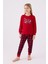 3105 Garson Noel Let It Snow Kız Çocuk Kırmızı Uzun Kol Pijama Takım 1
