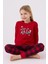 3105 Garson Noel Let It Snow Kız Çocuk Kırmızı Uzun Kol Pijama Takım 2