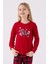 3105 Garson Noel Let It Snow Kız Çocuk Kırmızı Uzun Kol Pijama Takım 3