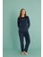13166-11 Kadın Ladies Night Kadife Uzun Kol Pijama Takım 3