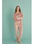 13165-9 Kadın Be Happy Kadife Manşetli Pijama Takım 3