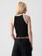Kadın Siyah Modern Fitilli Crop Halter Yaka Atlet 4
