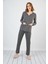 13174 Kadın V Yaka Cepli Jakar Pijama Takım 3