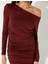 x Inji - Mini Uzun Kollu Drapeli Asimetrik Yaka Omzu Açık Slim Fit Elbise 5