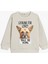Oversize Sweatshirt Uzun Kollu Bisiklet Yaka Köpek Baskı Detaylı Şardonlu 1