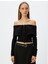 Crop Tişört Uzun Kollu Fermuarlı Fitilli Omzu Açık Slim Fit 3