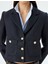 Slim Fit Gold Düğme Detaylı Cepli Crop Tüvit Blazer Ceket 5