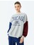 Renk Bloklu Uzun Kollu Bisiklet Yaka Baskılı Oversize Sweatshirt 1