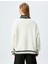 Oversize Sweatshirt V Yaka Biyeli Kolej Baskılı 4