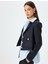 Slim Fit Gold Düğme Detaylı Cepli Crop Tüvit Blazer Ceket 1