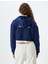 Fermuarlı Sweatshirt Crop Arkası Baskılı Cep Detaylı Slim Fit 4