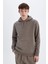 X8283 Kahverengi Cepli Regular Fit Kapüşonlu Içi Yumuşak Tüylü Basic Düz Sweatshirt 1