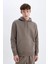 X8283 Kahverengi Cepli Regular Fit Kapüşonlu Içi Yumuşak Tüylü Basic Düz Sweatshirt 4