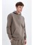 X8283 Kahverengi Cepli Regular Fit Kapüşonlu Içi Yumuşak Tüylü Basic Düz Sweatshirt 5