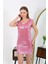 Kadın Kalın Askılı Kısa Parlak Micro Ev Elbisesi Gecelik 7417 Pembe 4