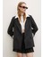 Çizgi Astarlı Cep Kapaklı Blazer Ceket Siyah 1