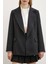 Çizgi Astarlı Cep Kapaklı Blazer Ceket Siyah 5